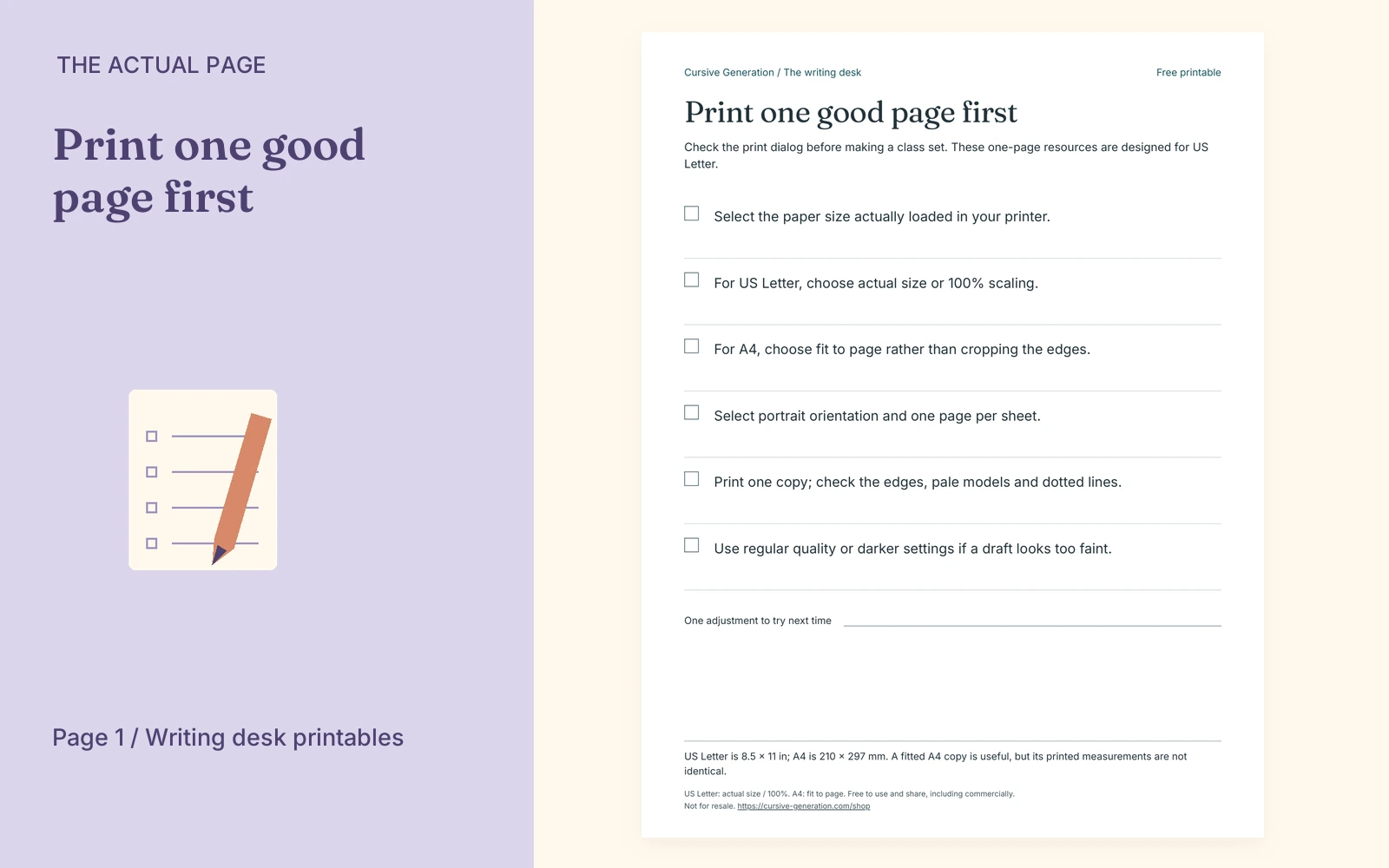 Complete actual page 1: Print one good page first