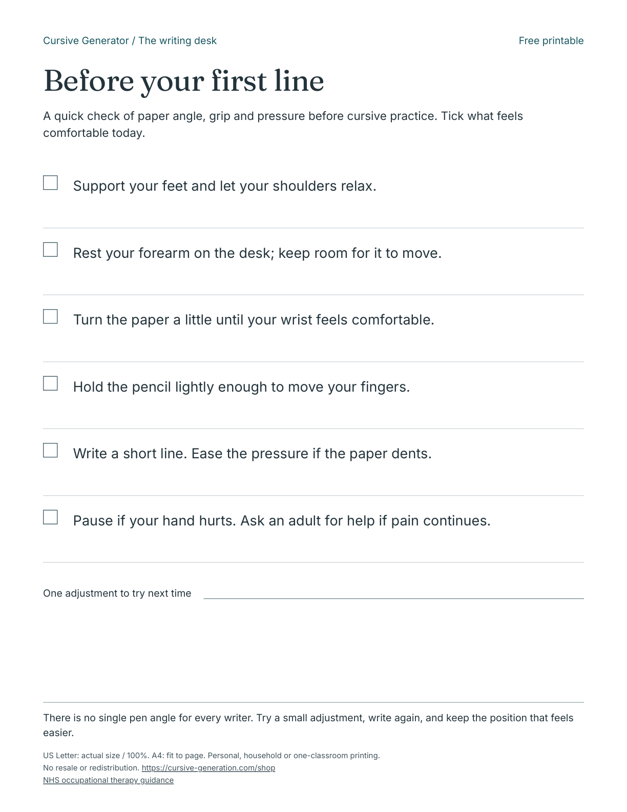 Printable page from Before your first line - Free Printable
