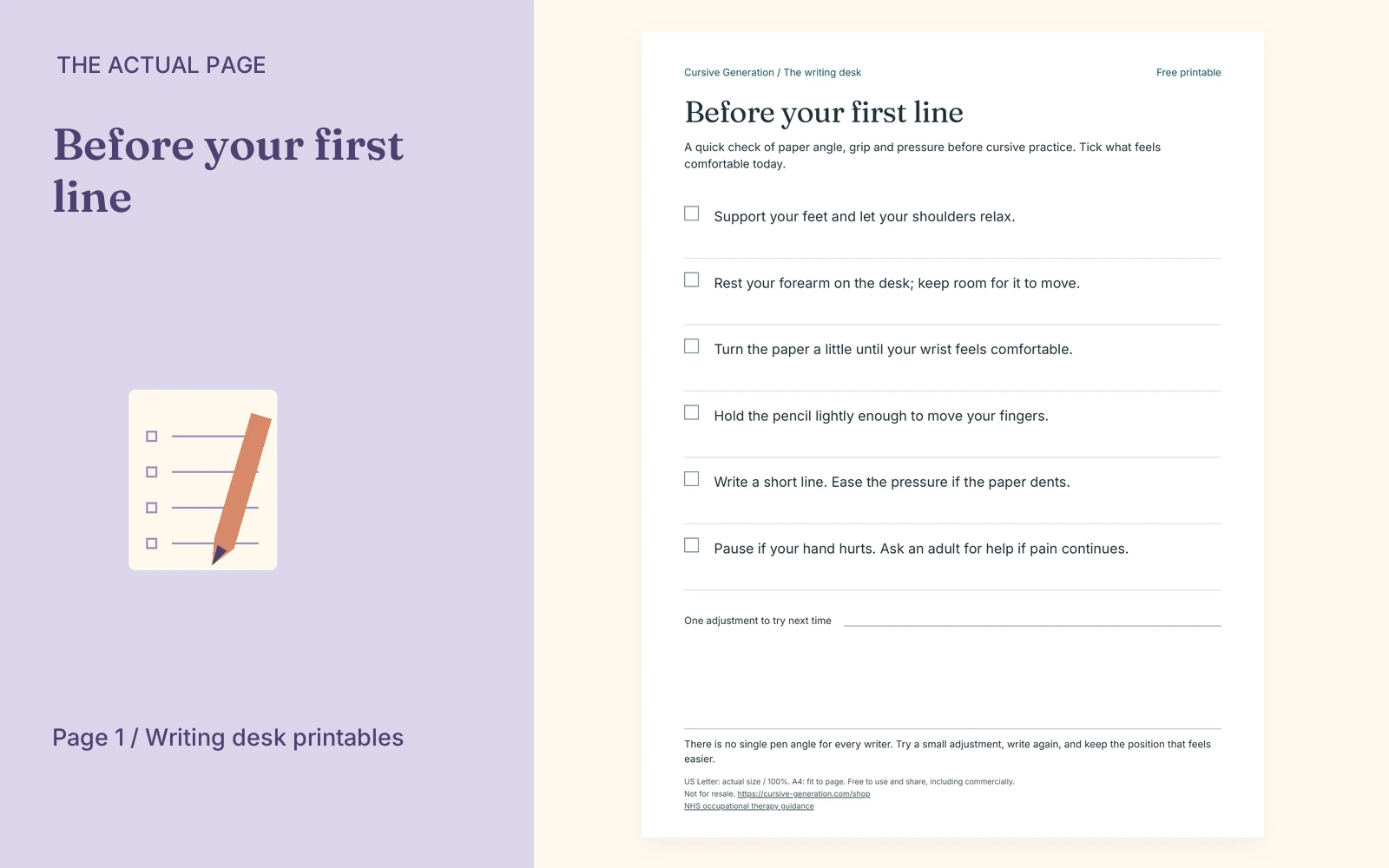 Complete actual page 1: Before your first line