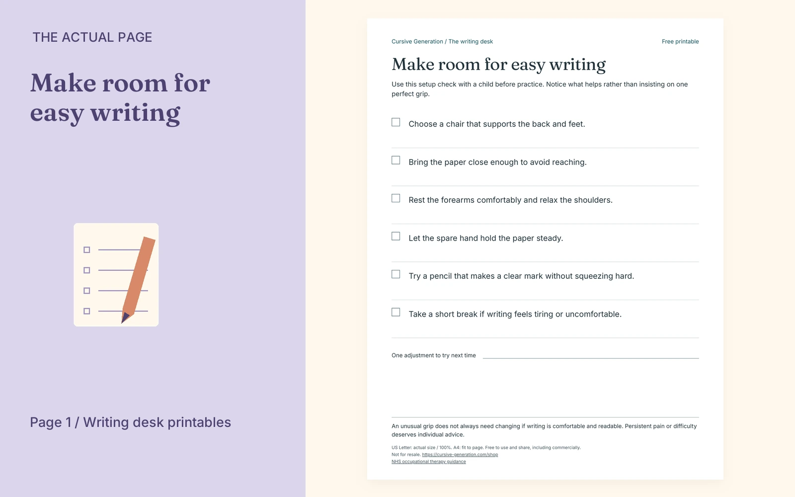 Complete actual page 1: Make room for easy writing
