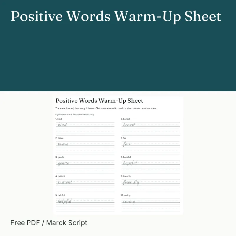 Positive Words Warm-Up Sheet