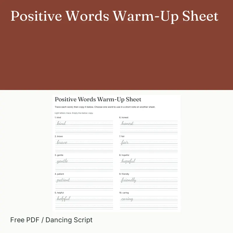 Positive Words Warm-Up Sheet
