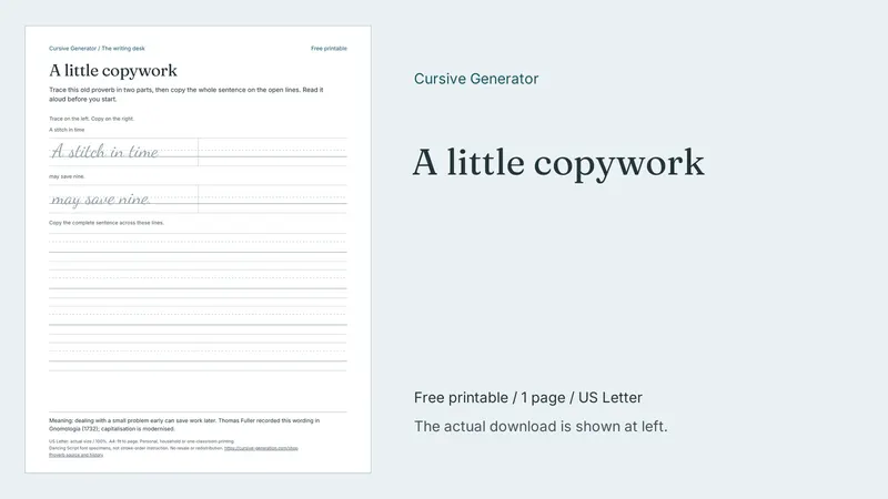 A little copywork - Free Printable: printable page preview