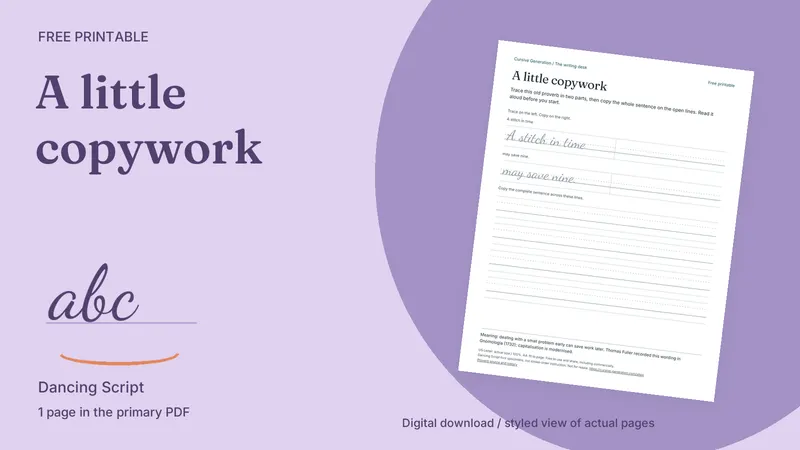 A little copywork: styled actual-page preview