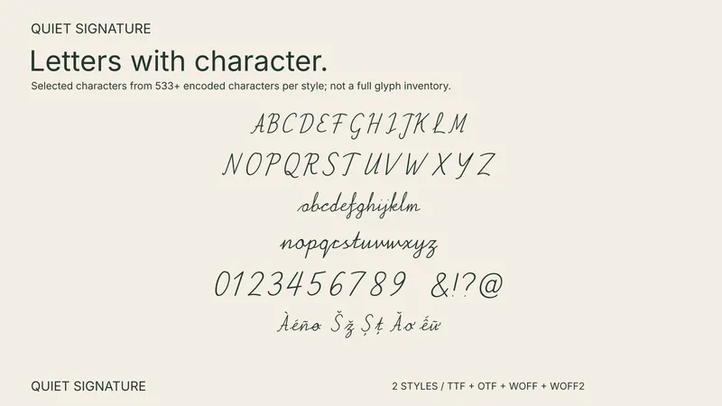 Quiet Signature character coverage preview