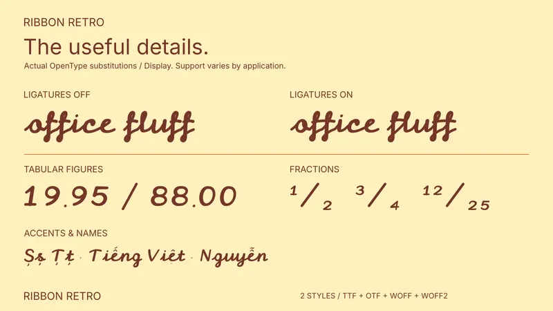 Ribbon Retro OpenType feature comparison