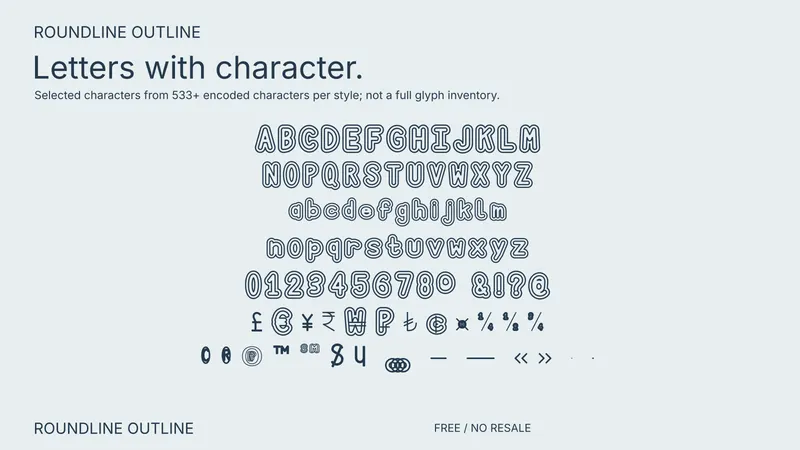 Roundline Outline: selected supported characters