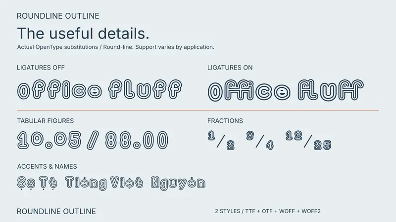 Roundline Outline OpenType feature comparison