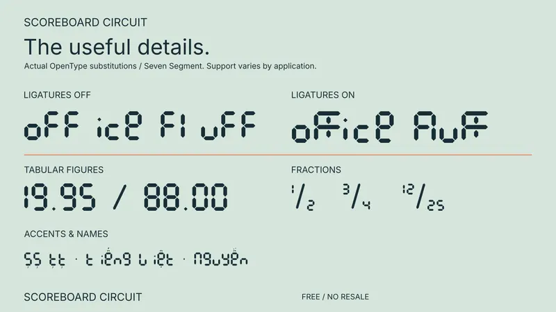 Scoreboard Circuit: examples of included font features