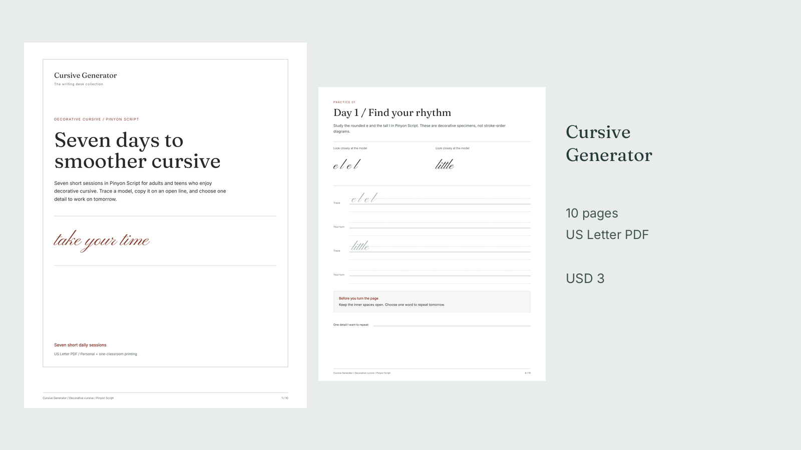 Free Cursive Worksheets and Printable Practice Sheets | Cursive Generator