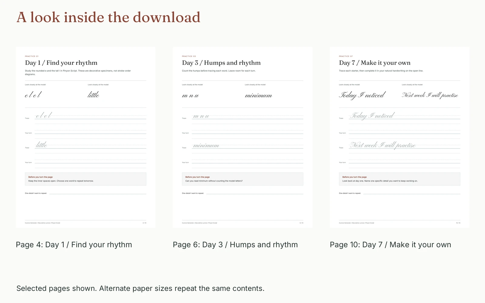 Selected pages and their actual page numbers