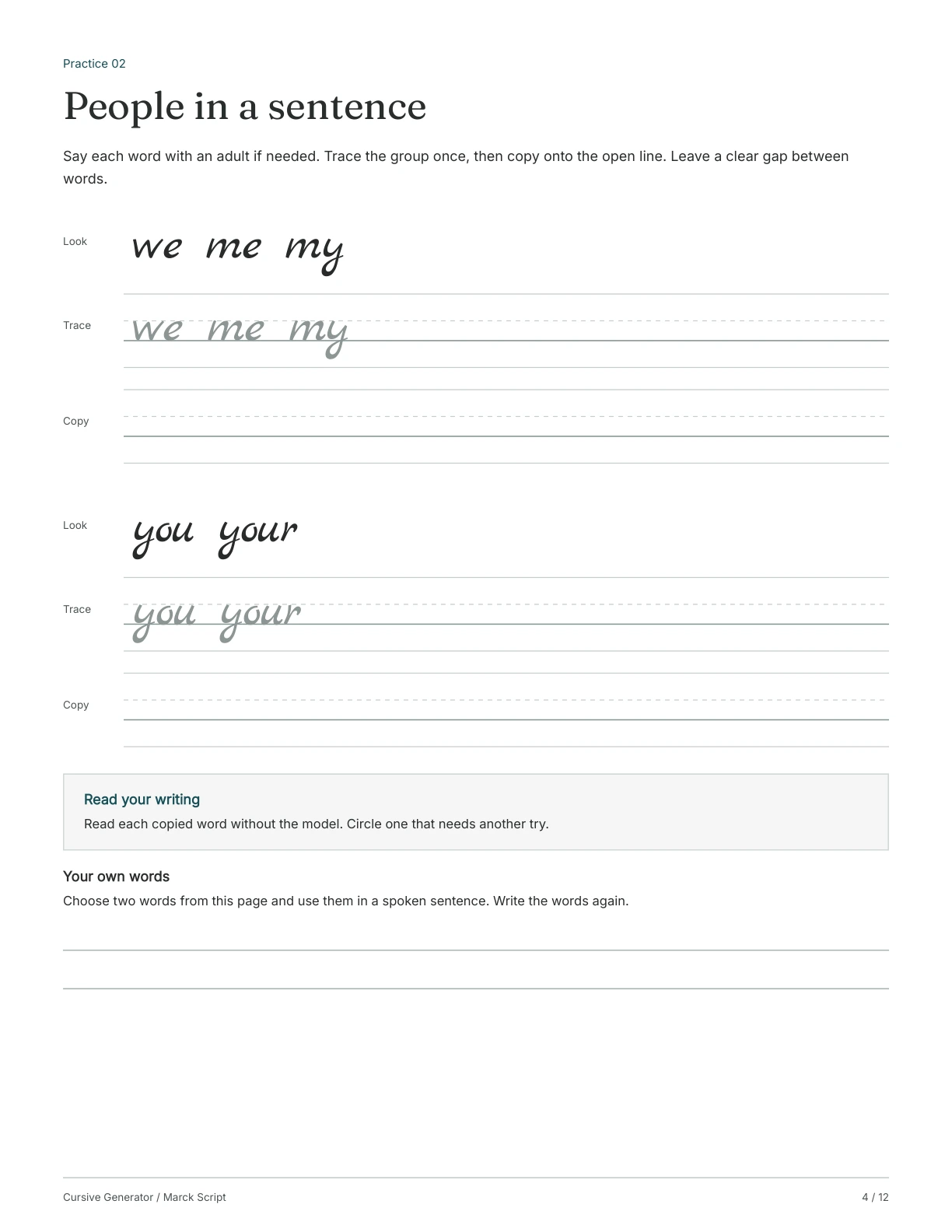 Page 4: People in a sentence