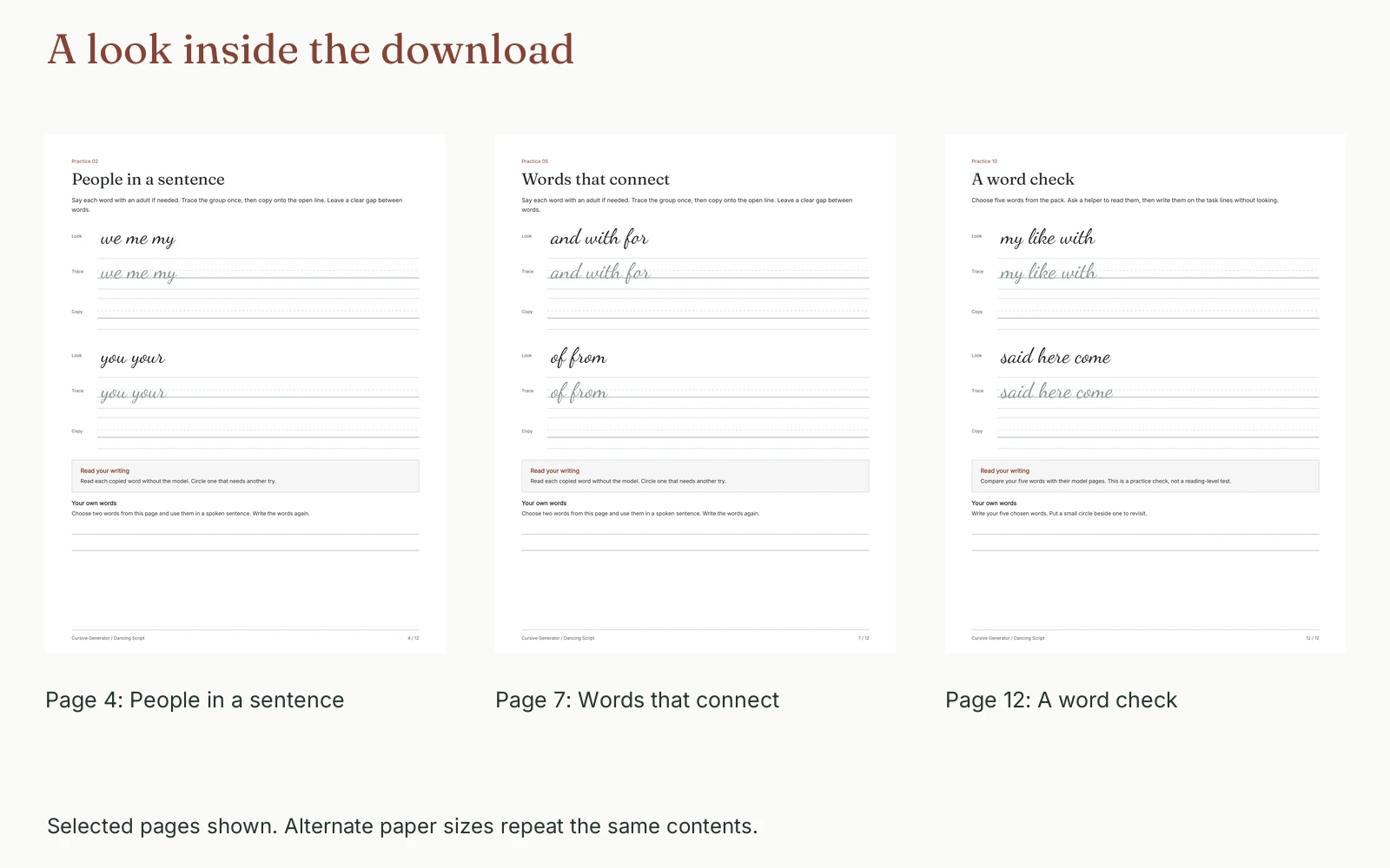 Selected pages and their actual page numbers