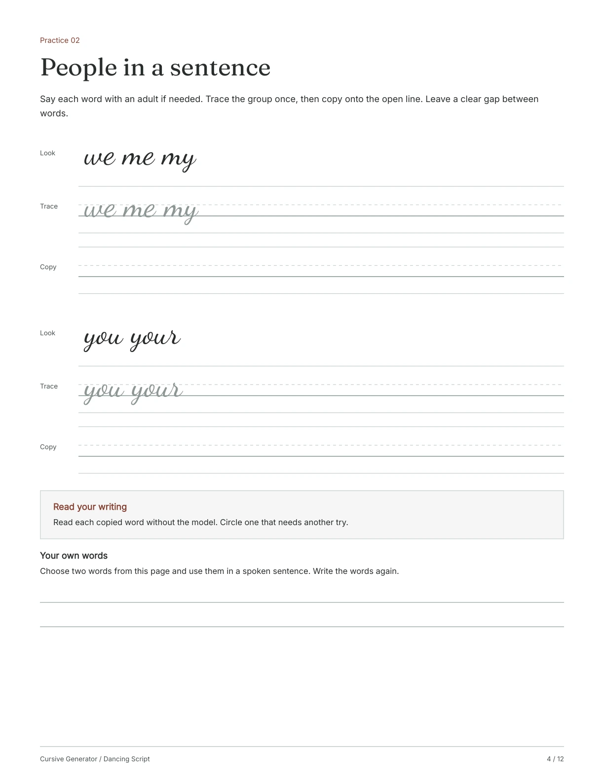 Page 4: People in a sentence