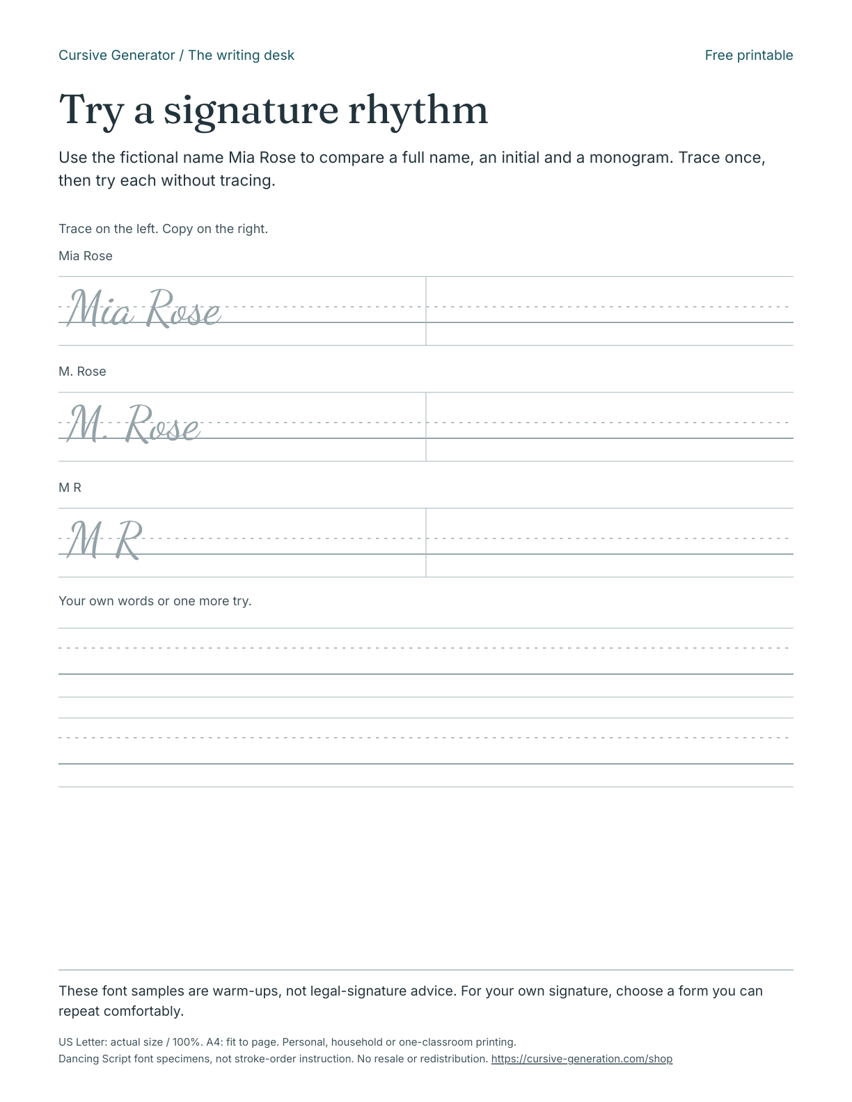 Printable page from Try a signature rhythm - Free Printable