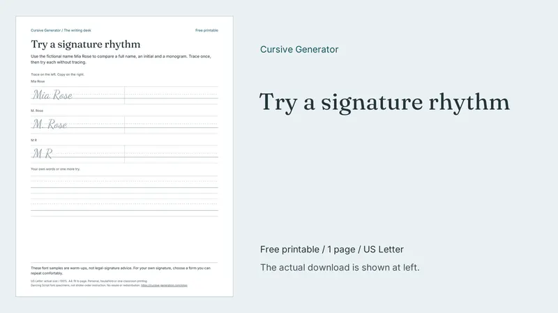 Try a signature rhythm - Free Printable: printable page preview