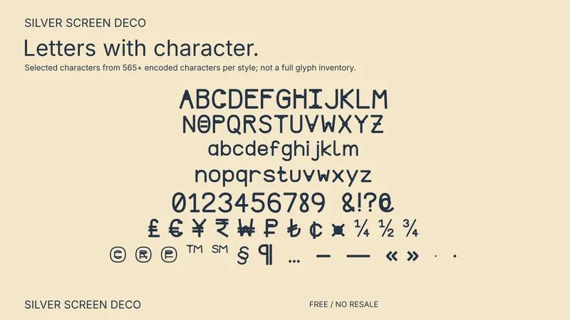 Silver Screen Deco: selected supported characters