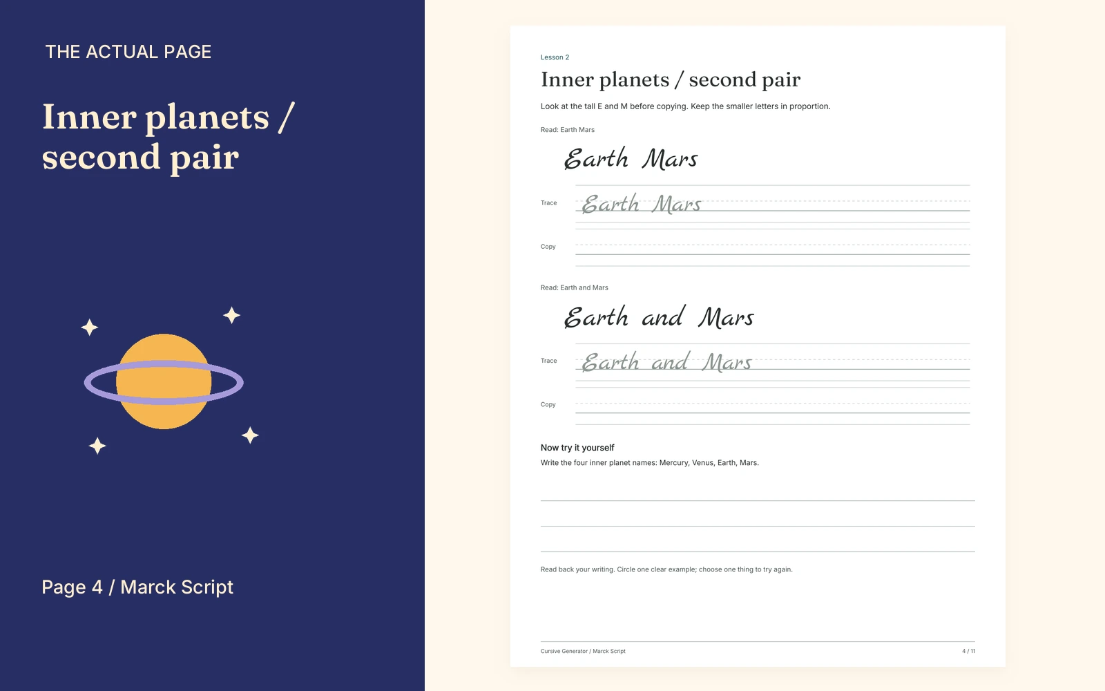 Complete actual page 4: Inner planets / second pair