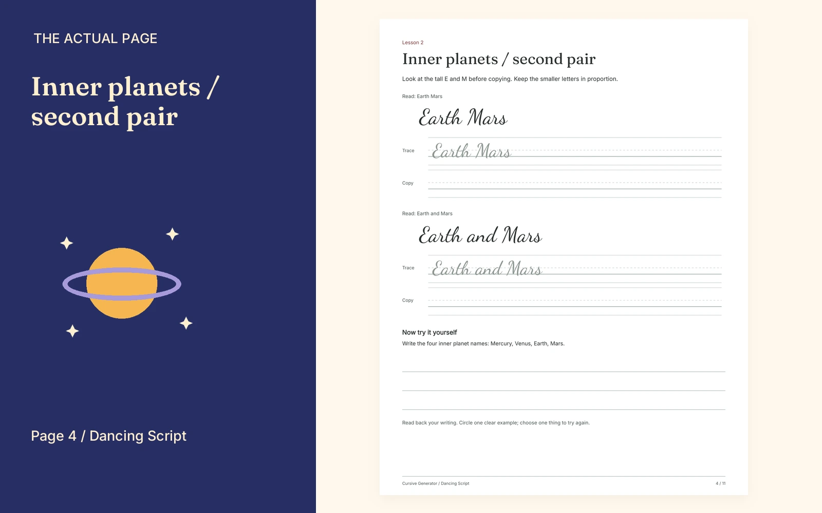 Complete actual page 4: Inner planets / second pair