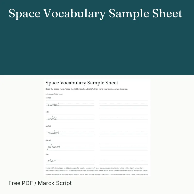 Space Vocabulary Sample Sheet