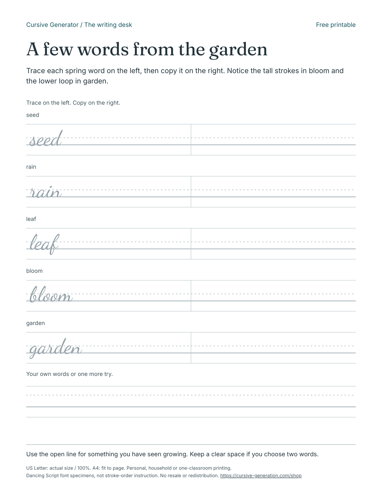 Printable page from A few words from the garden - Free Printable