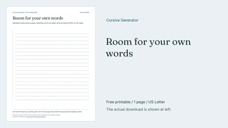 Room for your own words - Practice Paper: printable page preview