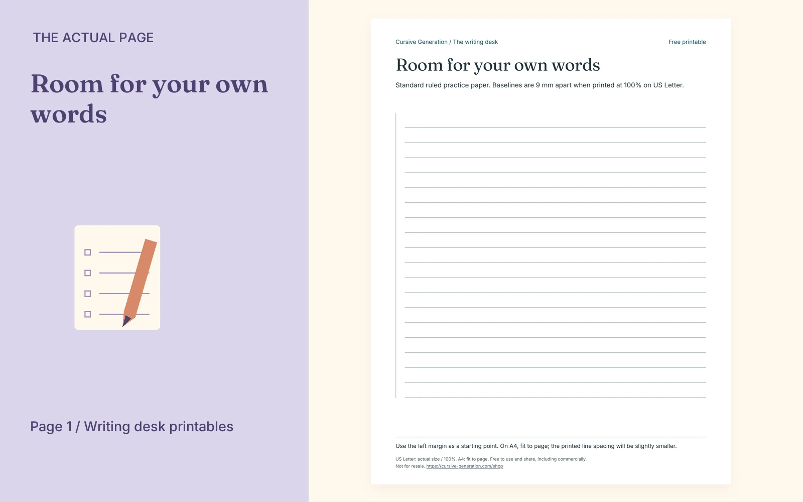 Complete actual page 1: Room for your own words