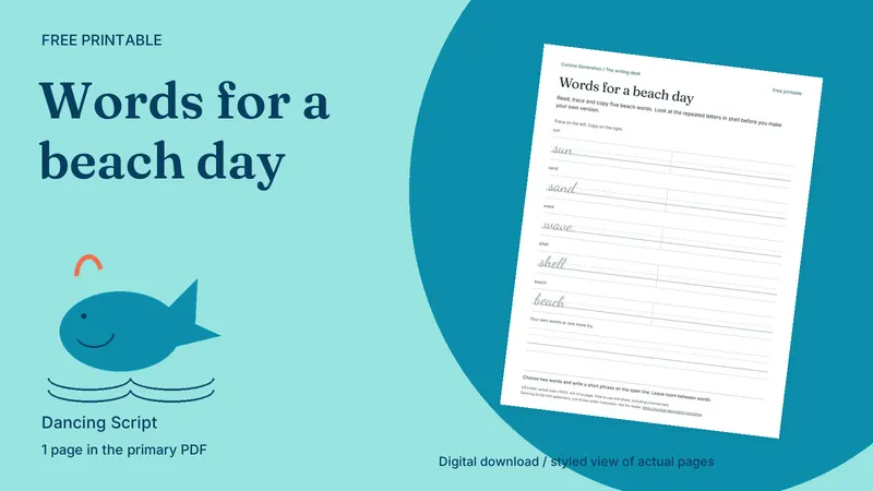 Words for a beach day: styled actual-page preview