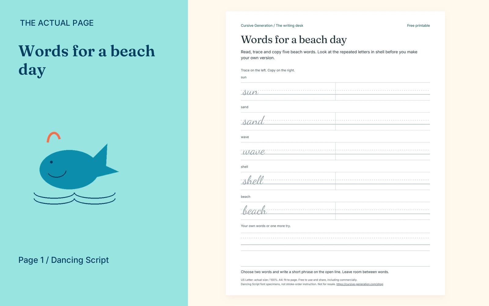 Complete actual page 1: Words for a beach day