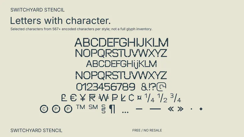 Switchyard Stencil: selected supported characters