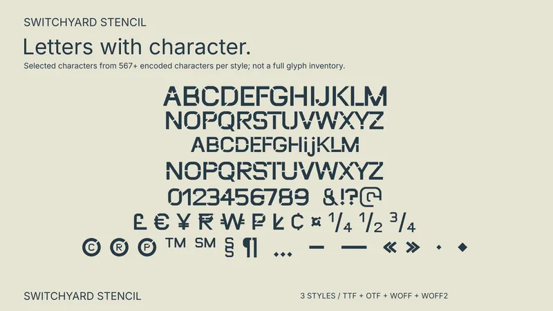 Switchyard Stencil character coverage preview