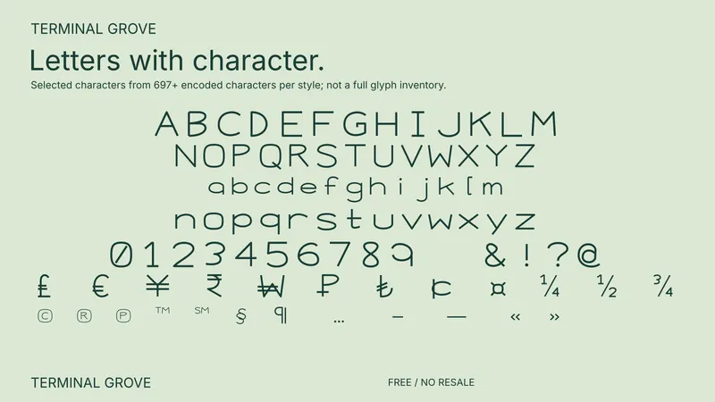Terminal Grove: selected supported characters
