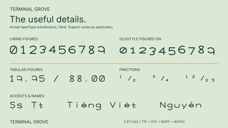 Terminal Grove OpenType feature comparison