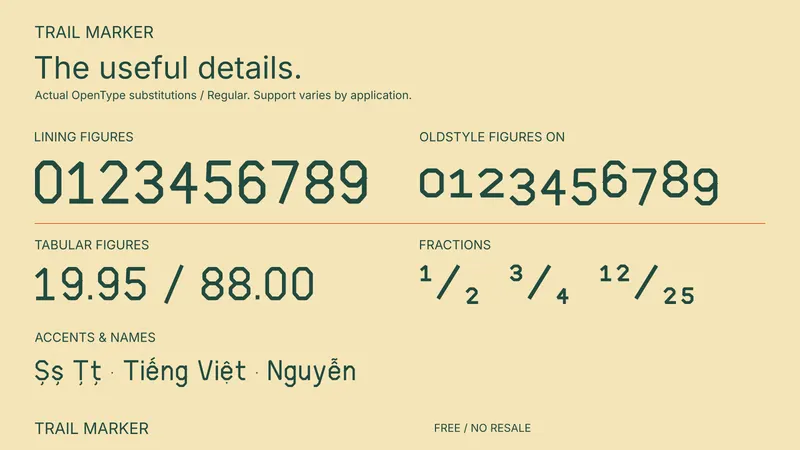 Trail Marker: examples of included font features