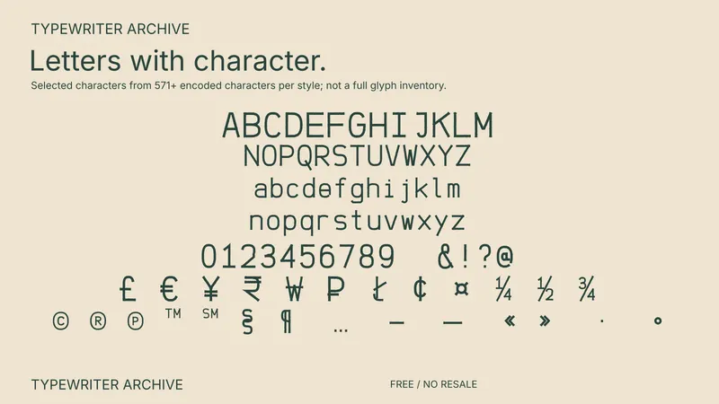 Typewriter Archive: selected supported characters