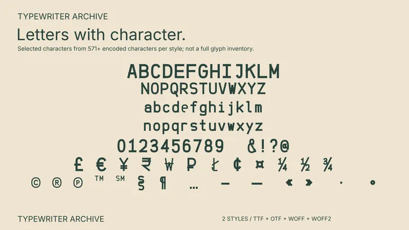 Typewriter Archive character coverage preview