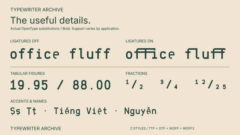 Typewriter Archive OpenType feature comparison