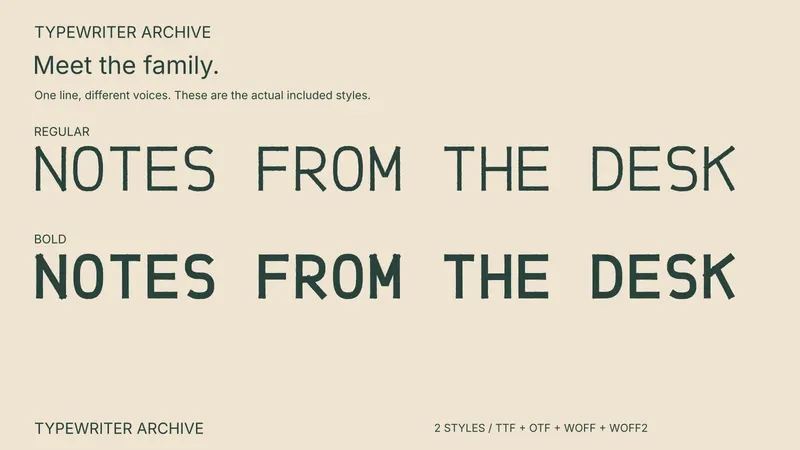 Typewriter Archive style comparison: Regular, Bold
