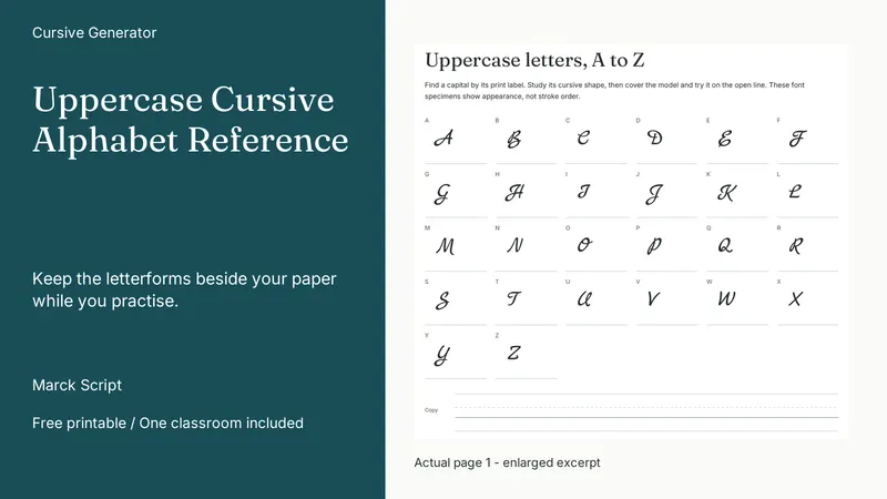 Uppercase Cursive Alphabet Reference: actual page excerpt