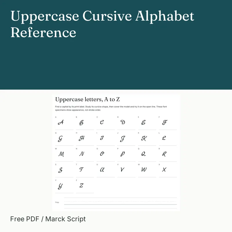 Uppercase Cursive Alphabet Reference