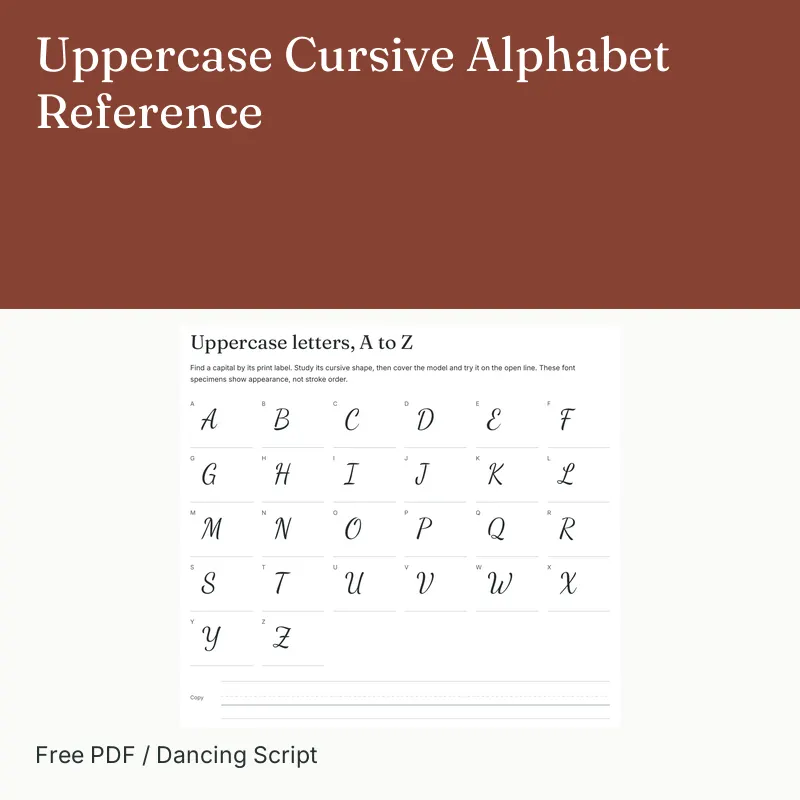 Uppercase Cursive Alphabet Reference