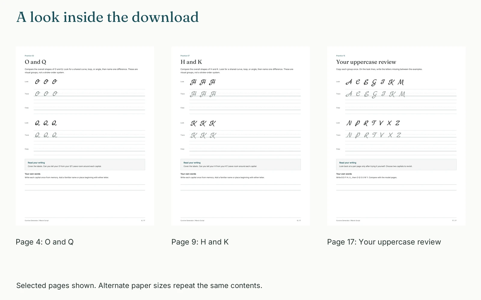 Selected pages and their actual page numbers