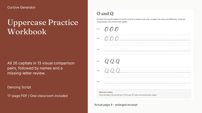 Uppercase Practice Workbook: actual page excerpt