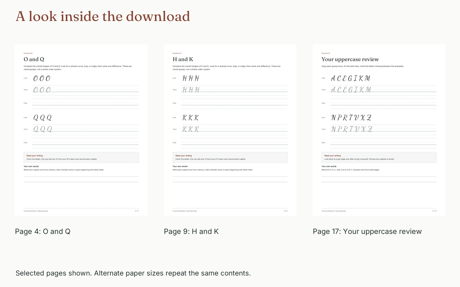 Selected pages and their actual page numbers
