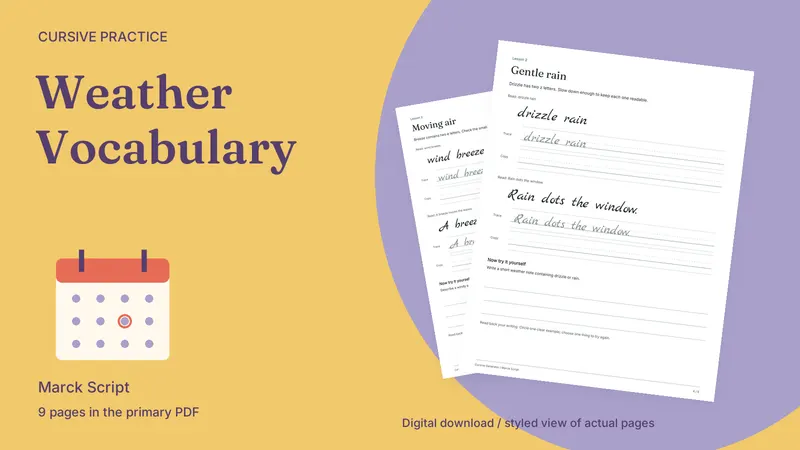 Weather Vocabulary Practice Pack: styled actual-page preview