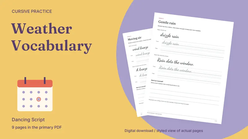 Weather Vocabulary Practice Pack: styled actual-page preview