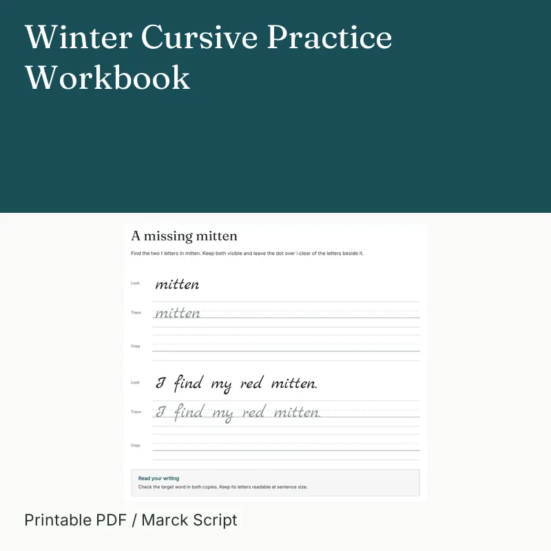 Winter Cursive Practice Workbook