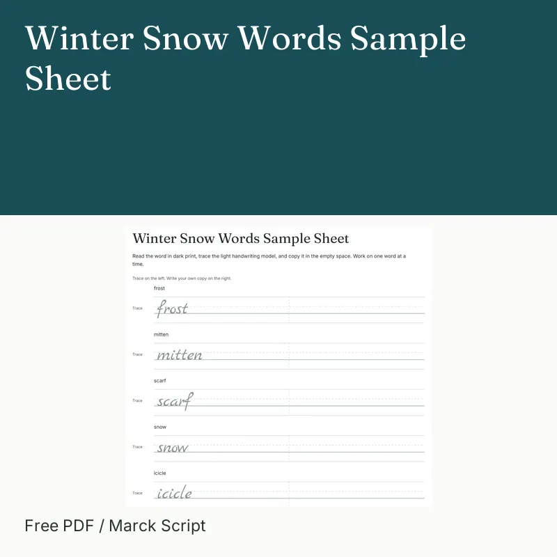 Winter Snow Words Sample Sheet