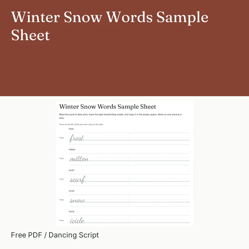 Winter Snow Words Sample Sheet